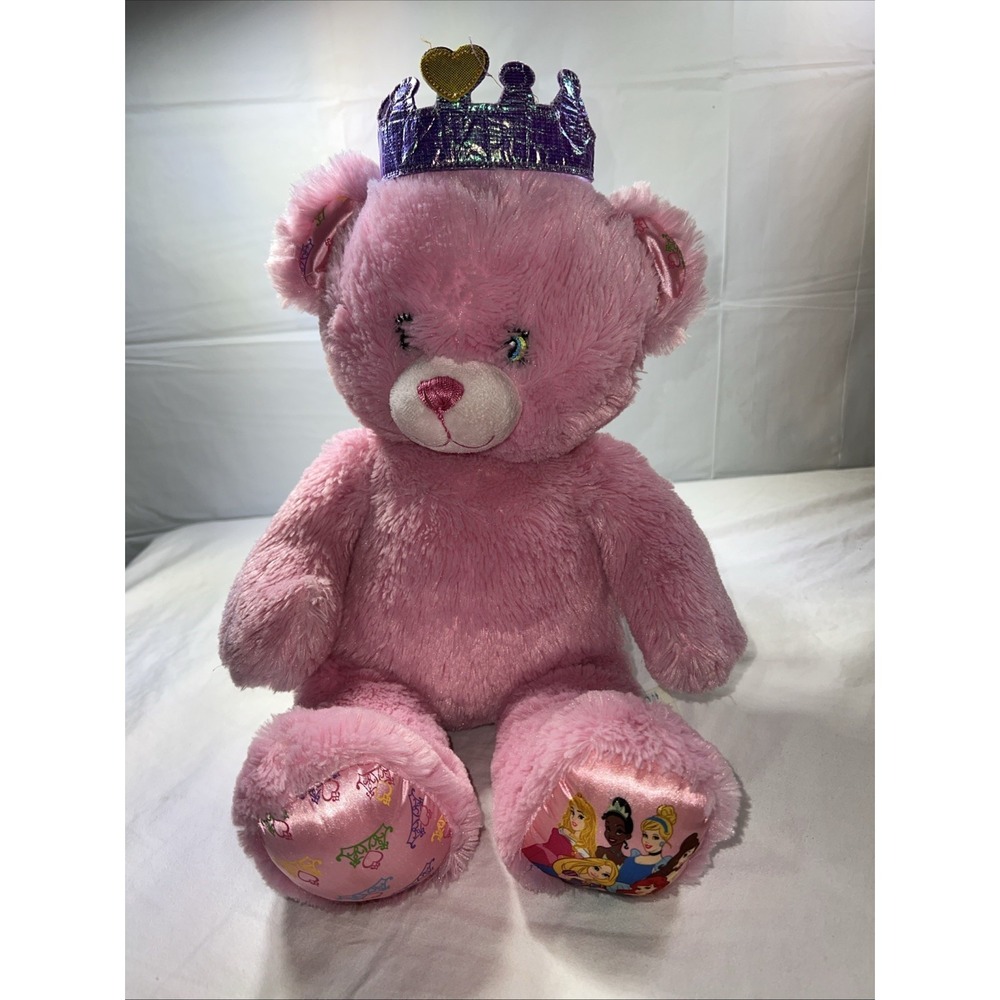 Build A Bear BABW Disney Princess 16" Pink Teddy Stuffed Plush With Crown Tiara